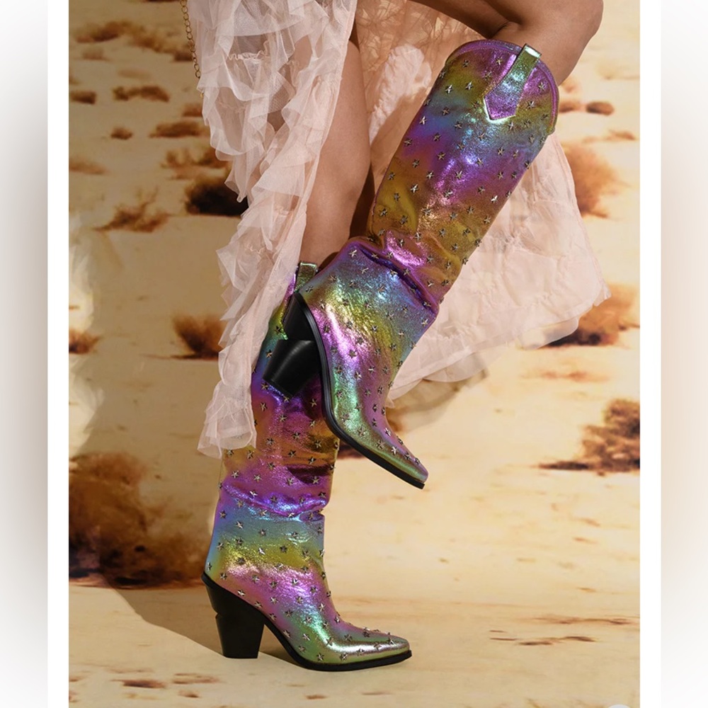 AZALEA WANG - Rainbow Studded Knee-High Boots S8 - NWT